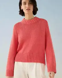 White & Warren Lofty Cotton High Rib Crewneck Sweater Womens Small Pink Luxury