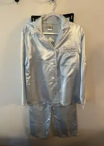 Jenny Buchanon Intimates Pajama Set Small Blue Button Shirt Pull On Pant NEW