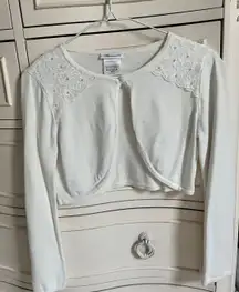 White Knit Cardigan with Pearls