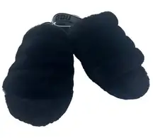 Ugg Fluff Yeah Black‎ Slides Womens Faux Fur Fuz Stretch Strap Soft Thick Size 7