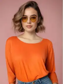 Lulu-B Women's Medium Orange 3/4 Sleeve Blouse‎ Casual Top