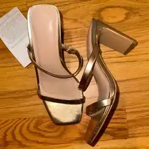 Square Toe Two Strap High Heeled Sandal