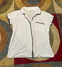 Eberjey Frida Short Pajamas White Ivory Button Down Shirt Top Only Size Small