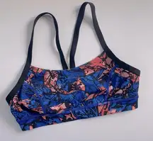 Lululemon Rise and Run Bra Mini Paint Storm Harbor Blue Multi / Black!Size 6