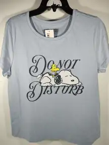 Peanuts Snoopy Do Not Disturb Women's Size Large T-Shirt Light Blue NWT