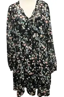 Gypsies & Moondust Babydoll Dress Womens L Black Floral Sheer Fairy Peasant Boho