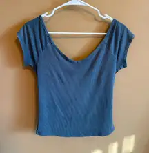 Wild Fable Wide V-Neck Blue T-Shirt
