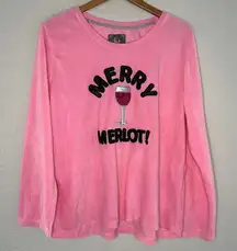 PJ Couture Pink Merry Merlot Cozy Sweater Pajama Top Holiday Wine Christmas 2X