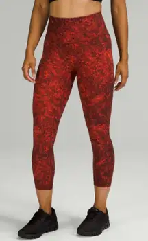 Lululemon Wunder Train‎ Sz 20 High Rise 25" Leggings Autumn Red Black Denim Wash