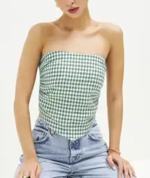 NWT Reformation Dillon Linen Top Green Gingham Size 10 Handkerchief Strapless