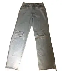 WeWoreWhat Icon Mom Jean Sz 31 Light Wash Distressed Raw Hem Wide Leg Mid Waist