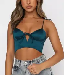 NEW WHITE FOX Corset Teal Hunter Green Satin Tie-Front Crop Top S