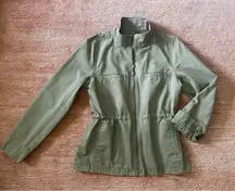 J.Crew Olive Utility Jacket L Zip Front Drawstring Waist 100% Cotton  Fits M