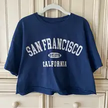 Full Tilt Navy Blue Short Sleeve Cropped Top San Francisco Graphic T-shirt Sz L