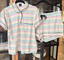 J. CREW Pajamas set short sleeve button down shirt shorts rainbow stripes cotton