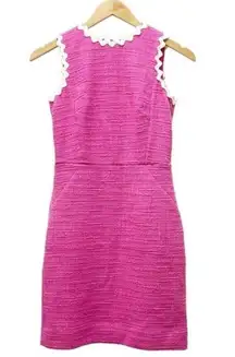 J.Crew NWT  Hot Pink Textured Tweed Sheath Dress White Trim Women's Sz 00 Petite