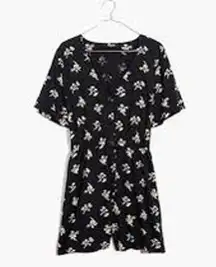 Madewell Button-Front Day Romper in Daisies black floral style AO261 size XS
