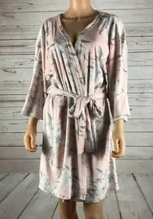 FLORA BY FLORA NIKROOZ Soft Pink Floral Short Fleece Robe, XL