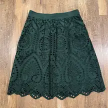 Loft Emerald Green Eyelet A line Skirt Size 0 Lined Cotton