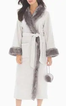 [Soma] Lunar Luxe Faux Fur Gray Belted Robe Cozy Plush Size Large L/XL