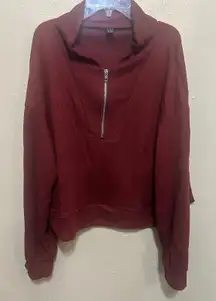 SHEIN Womens XL Pullover Half Zip Burgundy‎ Waffle Knit Long Sleeve Top