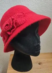 Croft & Barrow Red Wool Blend Felt Cloche Hat Vintage 1920s Style Floral…