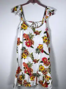 Salty Lemon Floral Print Dress Sleeveless Tie Back Ruffle Hem White Small‎