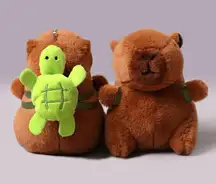One‎ Cute brown Capybara Plush Keychain with Turtle Backpack | 12cm Soft Toy new