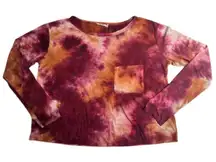 Lush Maroon Orange‎ Tie-Dye Cropped Long Sleeve TShirt Size Medium Creative Boho
