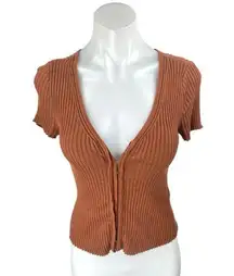 Abercrombie & Fitch Brown Ribbed Knit Short Sleeve Deep V Sweater Top Size S