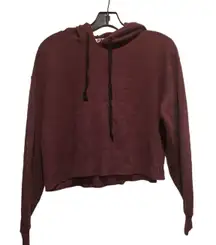 PINK Victoria's Secret Cropped Hoodie Waffle‎ Knit Long Sleeve Burgundy XS