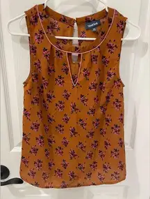 ModCloth Orange Pink Floral Keyhole Neck Tank Top Women’s Size XS