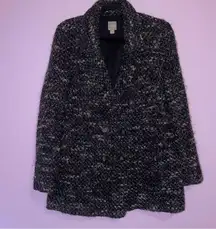 J Jill S Black Tweed Pea Coat Longline Jacket