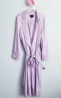 Something Navy Lilac Purple Elongated Collar Belted Trench Coat