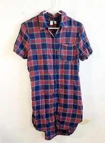 Susina Dress Red & Blue Plaid Short Sleeves Button Down Sz XS GUC Flannel Style