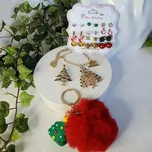 Christmas Tree Bundle Brooch Pin, Necklace, Keychain and Multi Earrings