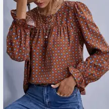 Rust Boho Blouse with Balloon Sleeves