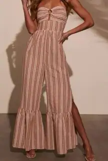 VICI Best Escape Cotton Linen Strapless Slit Leg Jumpsuit Size Medium