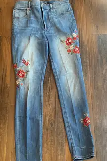 Express Blue Jeans with Red Floral Design