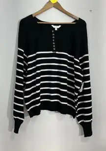 Womans Time & Tru Henley Sweater Pullover XXXL (22) Black White NWT