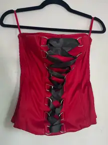 Vintage Charlotte‎ Russe Corset Buster Size Small Red Black Lace Up Y2K Goth