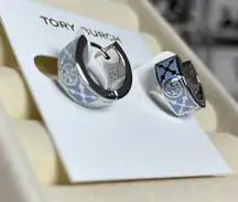 Nwot Tory Burch Black and Silver Hoop Earrings