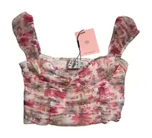 Hello Molly Floral Mesh Crop Top XS White‎ Pink Nwt