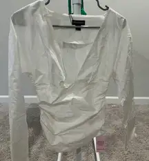 PrettyLittleThing Cream V-Neck Blouse