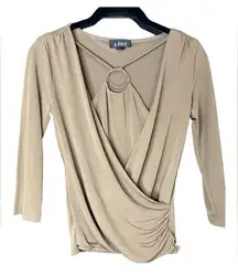 A Byer Cute 3/4 sleeve, gold ring neck, women’s top size S. GUC