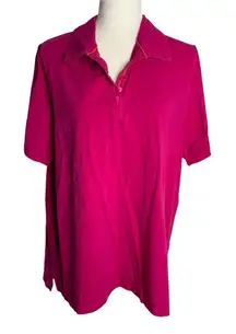 Catherines Short Sleeve Polo Shirt 14 Pink Buttons Collared Stretch Knit