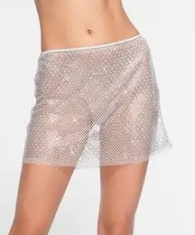 Swarovski x Skims Stretch Net Crystal Silver Mini Skirt Small NEW