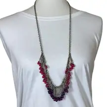 Coldwater Creek Necklace Earring Set Beaded Hot Pink Purple Gold 18/20” Length