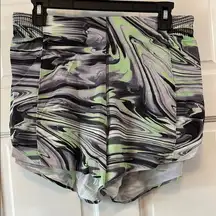 Lululemon Green Gray Black Marble Pattern Lined Hotty Hot Shorts - Size 10