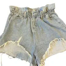 Signature 8 paper bag distressed denim shorts size large